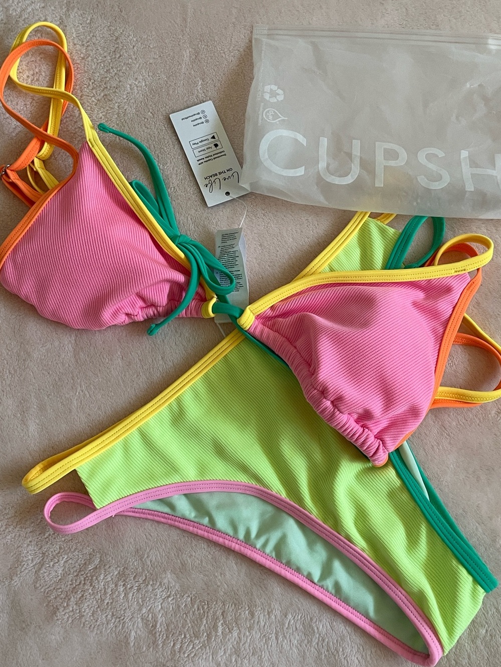 ☀️👙🩴CUPSHE Colorblock Ribbed Bikini Set Size M - Picture 1 of 10